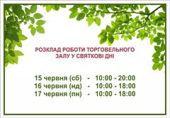 С праздником Святой Троицы! График работы торгового зала "РТМ"