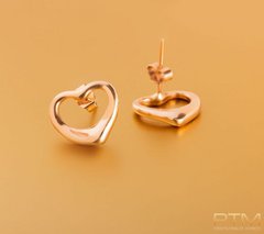 Золотые серьги-гвоздики "Сердце-волна" 